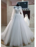 Long Sleeves Ivory Lace Tulle Modest Wedding Dress